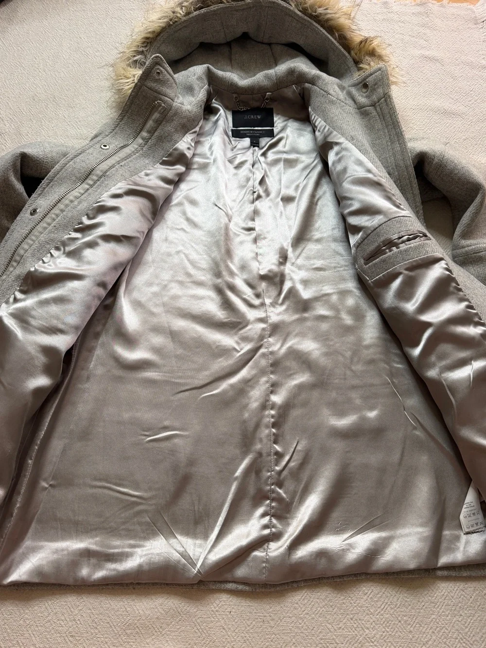 JCREW Chateau Parka Grey Wool Coat 6 Hooded Duffel Jacket Preppy Fall Faux Fur